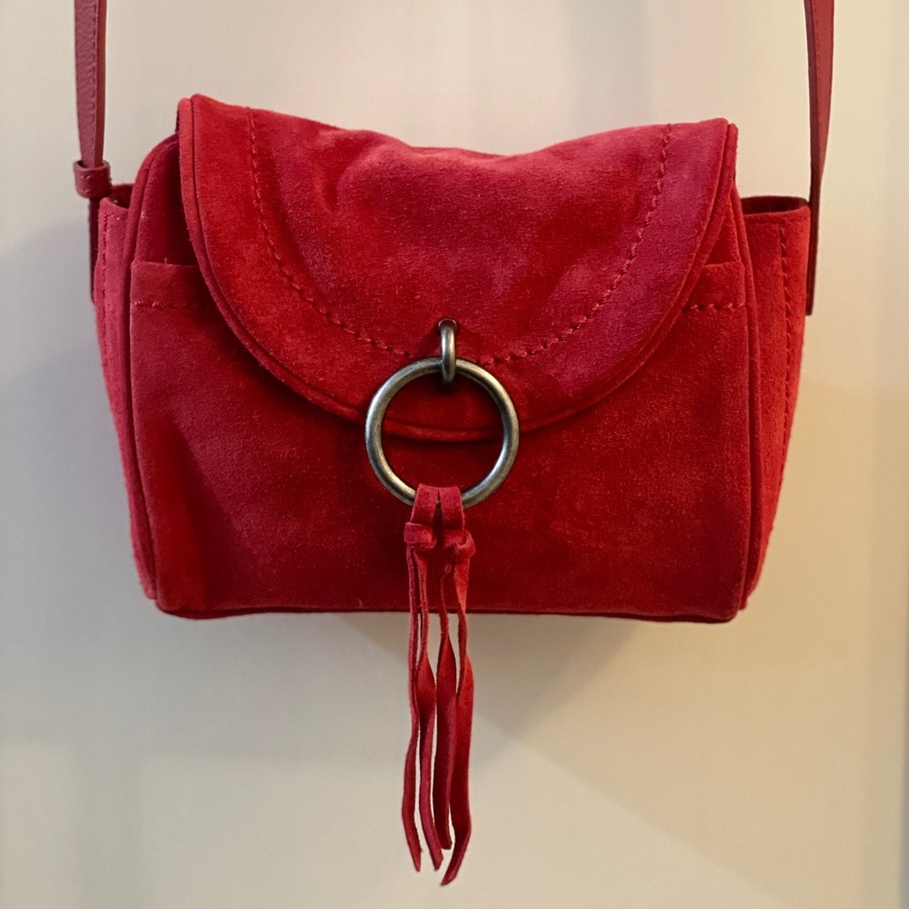 Lucky Brand - Suede Leather Red Small Crossbody - Picture 2 of 15